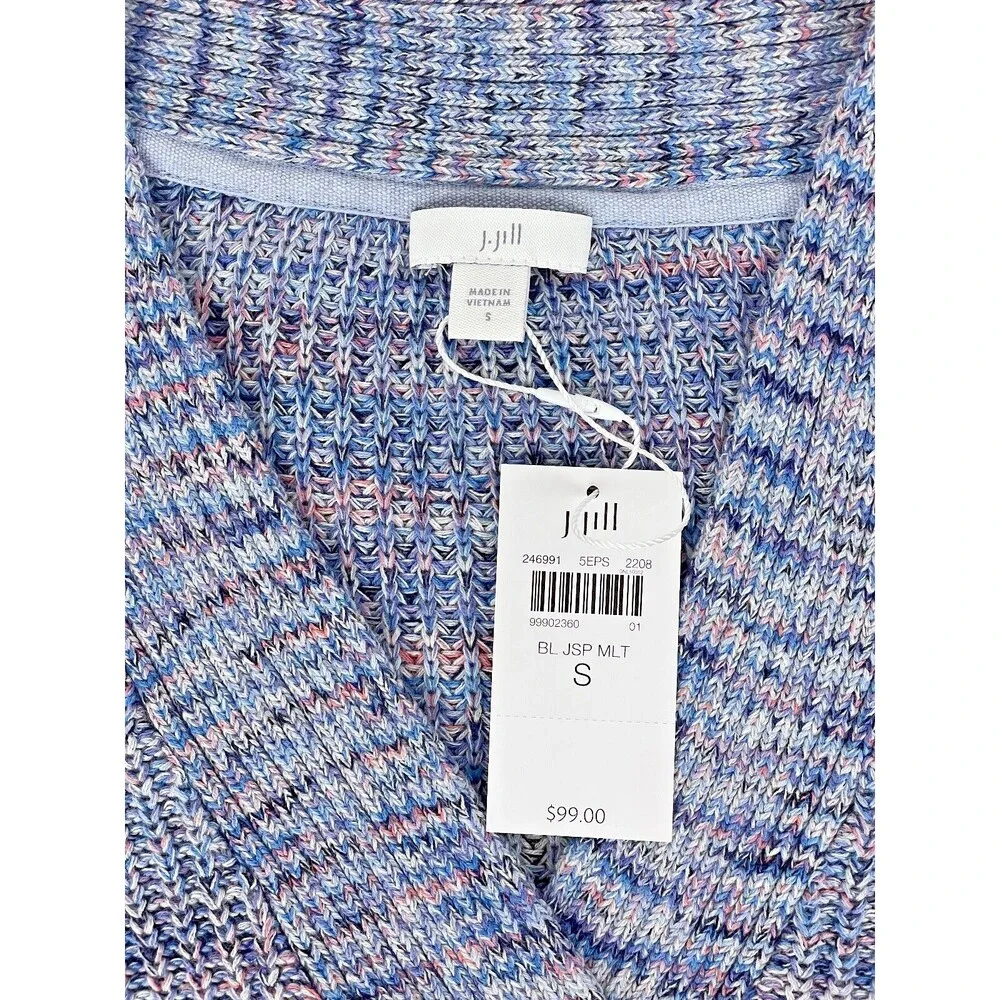 J. Jill V-Neck 3/4 Sleeve Knit Sweater Soft Cotton Blue Purple NWT Women's S A2